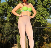 Green bra and panty set peeled off brunette MILF allowing her to reach