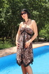 Sultry cheetah print dress slid off gal with rocking body to reveal her