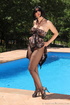 Sultry cheetah print dress slid off gal with rocking body to reveal her