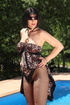 Sultry cheetah print dress slid off gal with rocking body to reveal her