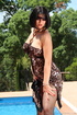 Sultry cheetah print dress slid off gal with rocking body to reveal her