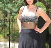 Slut self-pleasures under stockings after she takes off her sultry little