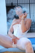 illustrious babe smokes cigarette