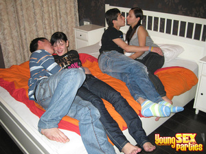 Four attractive teens in jeans shed their pants and engage in fantastically sexy foursome. - XXXonXXX - Pic 3