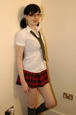 Teen chick in kinky school uniform kneels down and sucks a bunch of dicks til they explode on her cute face. - XXXonXXX - Pic 3