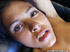 Brunette in a red bra and thong hits the casting couch to show her finger