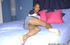 Ebony in a blue bed gets her holes stuffed by her fetching fair-skinned
