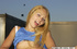 Naturally beautiful blonde slides her white thong aside to treat her fist-hungry