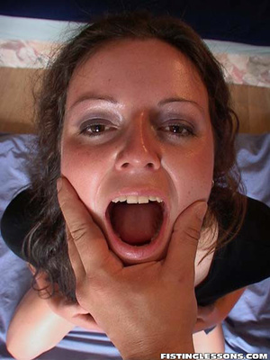 Remarkable chick in a short blue skirt is a class act when filling her cunt with fist. - Picture 6