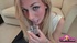 Slutty blonde chick in a white vest collects semen into a small bowl and