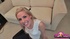 Slutty blonde chick in a white vest collects semen into a small bowl and