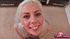 Blonde chick in a grey vest is happy to get a good load of cum onto her
