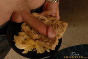 Marvelous slut dines on a dick sandwich at a diner.