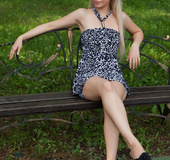 Gorgeous blonde shows her tits and pussy outdoor wearing her sexy blue