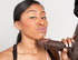 ponytailed ebony beauty giving