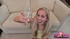 Careful blonde girl in a light vest collected jizz from two cocks into