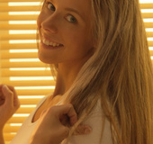 Nasty blonde teen hottie sucking a long dong after saddling it