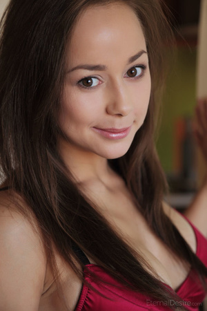 Brunette freshie in a red lingerie takes - Picture 2