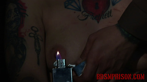 Tattooed chick in a white dress gets the heat from a Zippo. - XXXonXXX - Pic 9