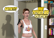 Ponytailed toon MILF in shorts and vest finds a teen watching porn and stroking