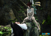 Horny forest fairy wakening a sexy dude with a blowjob