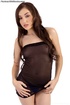 Stunning brunette in black see through nighty takes it off and reveals
