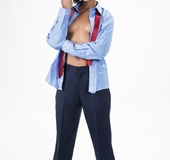 Cute babe reveals her hot body with petite boobs wearing her open blue