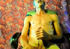 Horny stepdad takes off his yellow robe and blue brief then holds his