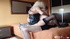 Lusty dude bones the wet pussy of a sexy blonde vixen in dark stockings