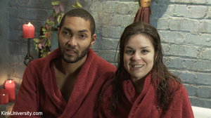 Interracial couple drop their red robes  - Picture 9
