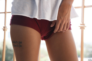 Amazing tattooed teeny posing in shorts  - XXX Dessert - Picture 2