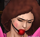 Kinky mistress kissing her blindfolded slave and another slave fucked