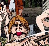 Two toon gagged red blimps and enchained blondie getting jeered and fucked