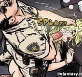 Blonde slave girl fucked by a cop in cuffs and brunette chick with rings