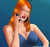Ponytailed cartoon redhead in cuffs and chains bent and pounded hard.
