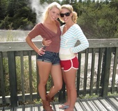 Gorgeous blonde with steaming hot body goes on different trips with her
