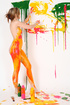 Teen chick strips off her tight pink shirt and leggings then fills her
