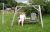 fat grandma sits wooden