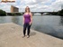 Hot chick wearing glasses walking by the streets takes off her gray sweater