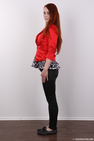 Marvelous red-haired lass in a red top a - Picture 3