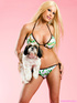 Blonde dog lover takes erotic photos nude, in lingerie and dress with