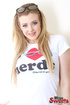 Enthralling toots in an I heart nerds shirt displays her yummy bits in