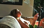 Sexy Czech lady in stockings smoking a nice cigarette