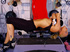 Flawless blonde coquette in work out clothes fists her cunt at the gym.