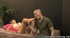 Bald Asian man licks toes of the dominatrix in white lingerie