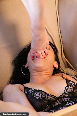 Gagged bitch worships lovely foots of he - Picture 13