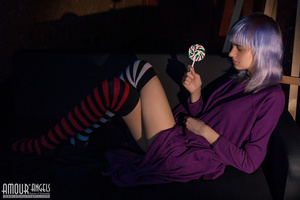 Freaky teen gal licks a lollipop in the dark - XXXonXXX - Pic 1