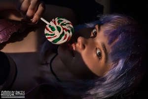 Freaky teen gal licks a lollipop in the dark - Picture 8