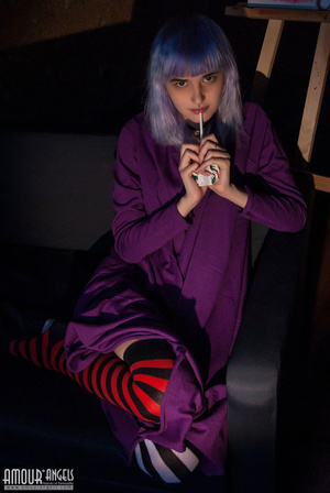Naughty purple haired teen gal licks a nice lollipop - XXXonXXX - Pic 3