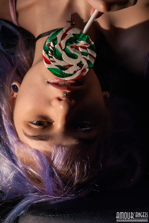 Naughty purple haired teen gal licks a nice lollipop - XXXonXXX - Pic 9